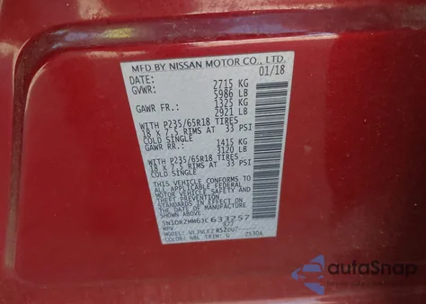 2018 Nissan Pathfinder S/Sv/Sl/Platinum from USA, damaged, VIN 5N1DR2MM6JC633257